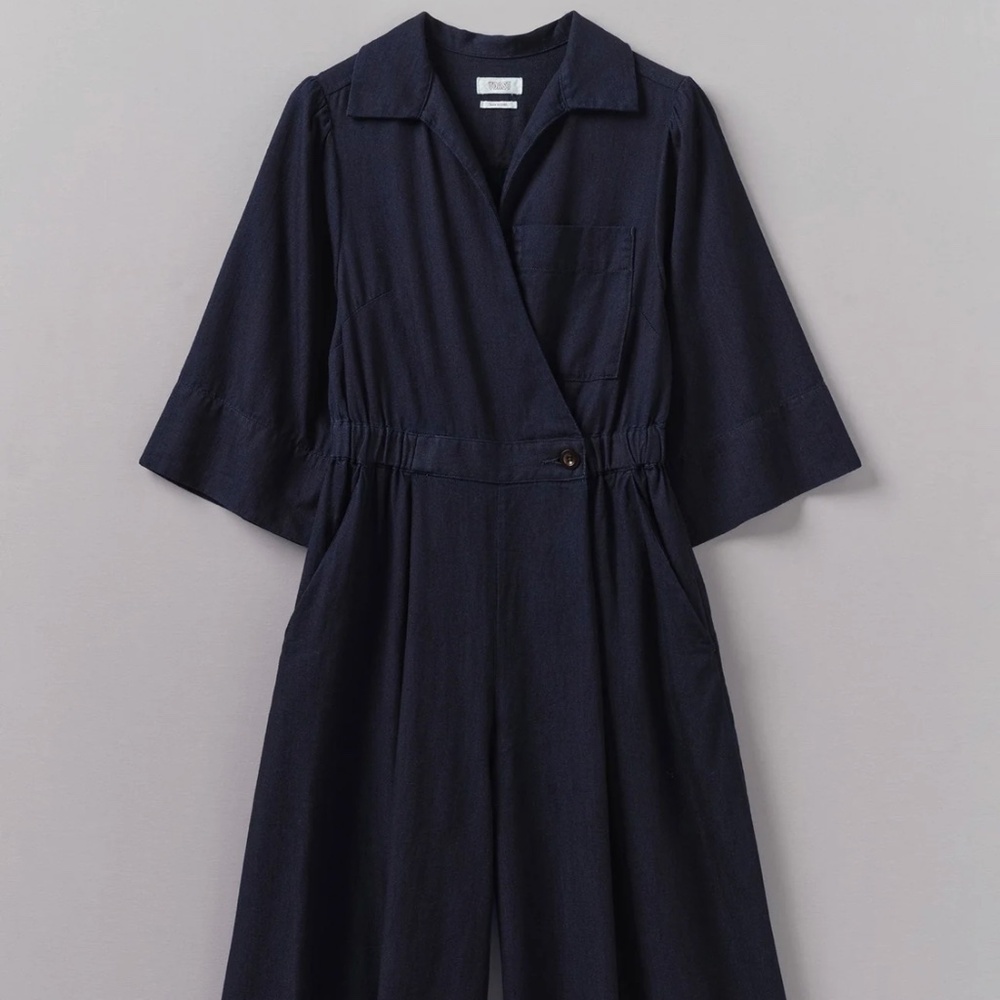 NWT TOAST Jump Suit with Culotte Style Cropped Leg- Indigo Soft Denim